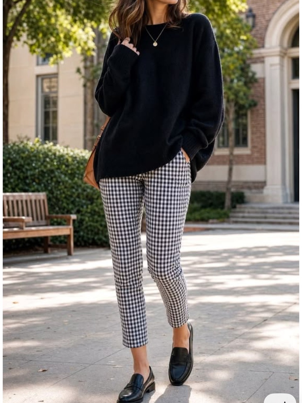 Autres Filles Checked Cropped Straight Leg Pull on Pants. M